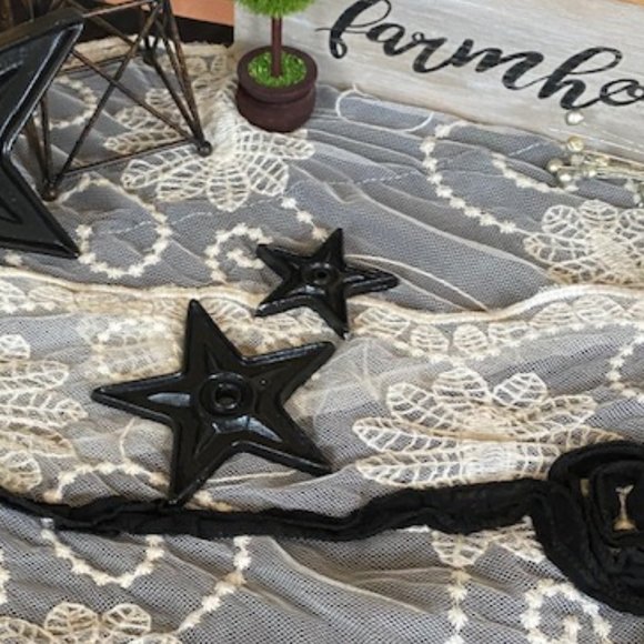 Vintage Rustic Farmhouse Black Cast Iron Star Set, 4" + 2-1/2", Set of 2 - Picture 3 of 8
